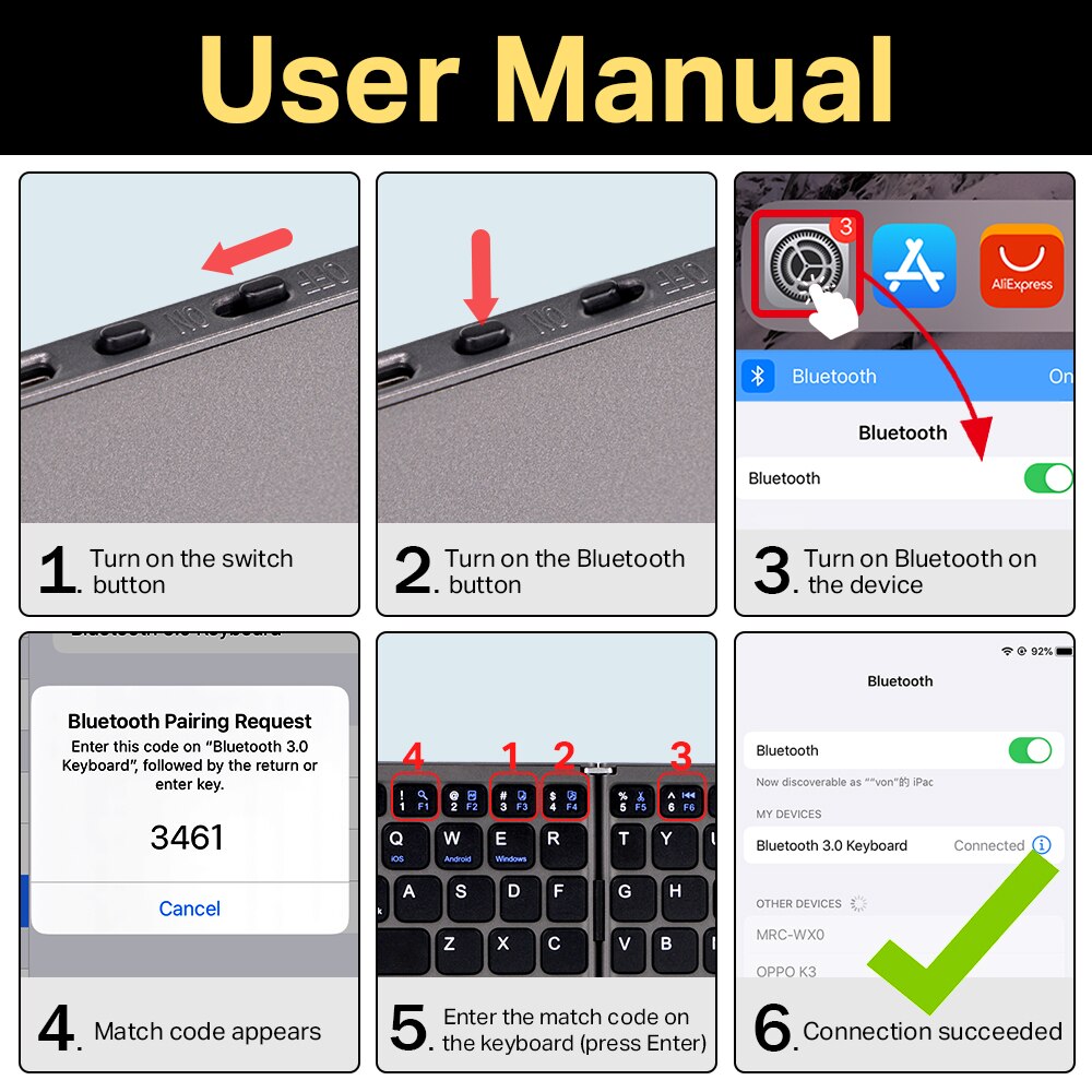 English B033 Mini Folding keyboard With Touchpad Wireless Bluetooth-compatible Keyboard For ipad Phone Tablet Bluetooth Keyboard
