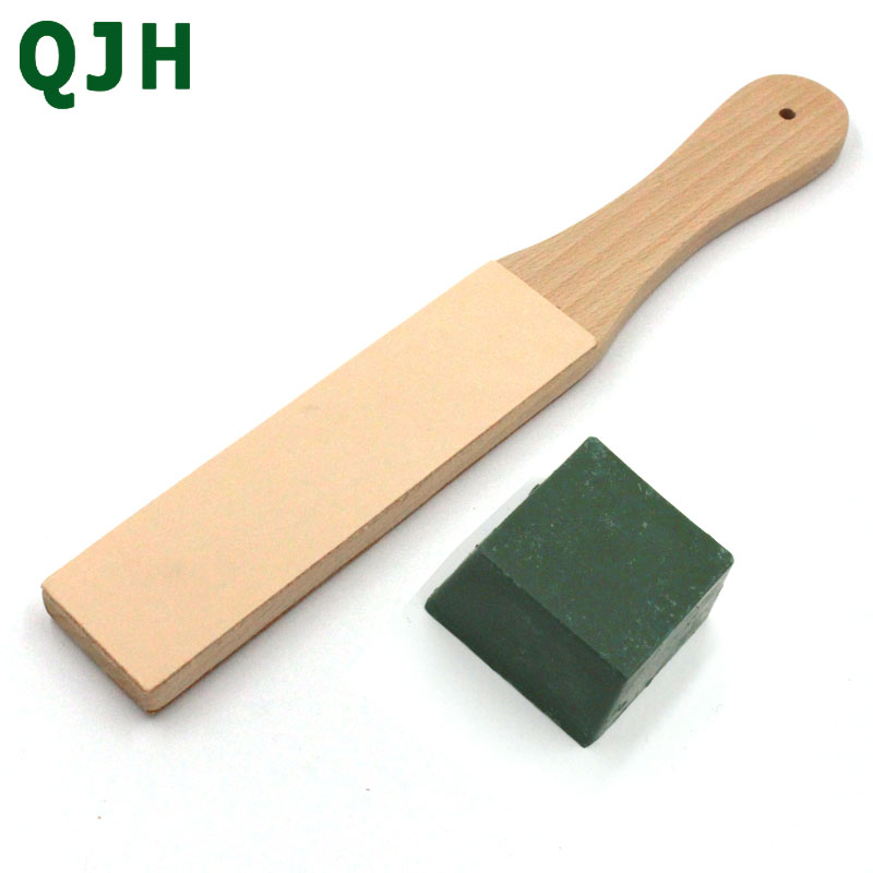 QJH – ensemble d&#39;aiguiseurs de couteaux, manche en bois, aiguisage du cuir, rasoirs faits à la main, planche à polir et cire à polir pâte de cuir