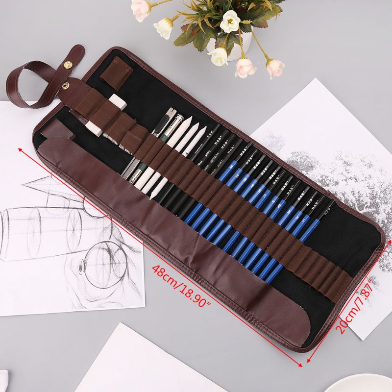 24pcs Sketching Drawing Art Tool Kit Graphite Charcoal Pencils Eraser Craft Painting Set