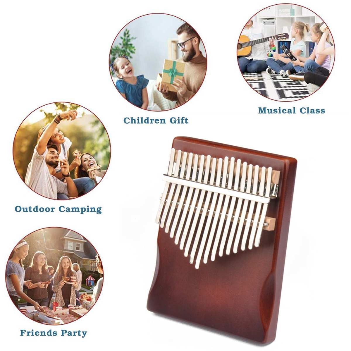 17 Keys Thumb Piano Kalimba Wood Mahogany Body Musical Instruments With Learning Book Kalimba Piano With Tool