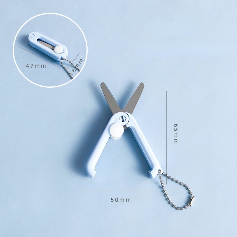 Stainless Steel Small Scissors Portable Mini Scissors Retractable Folding Scissors Multifunctional Safe and Cute: Blue 1pc