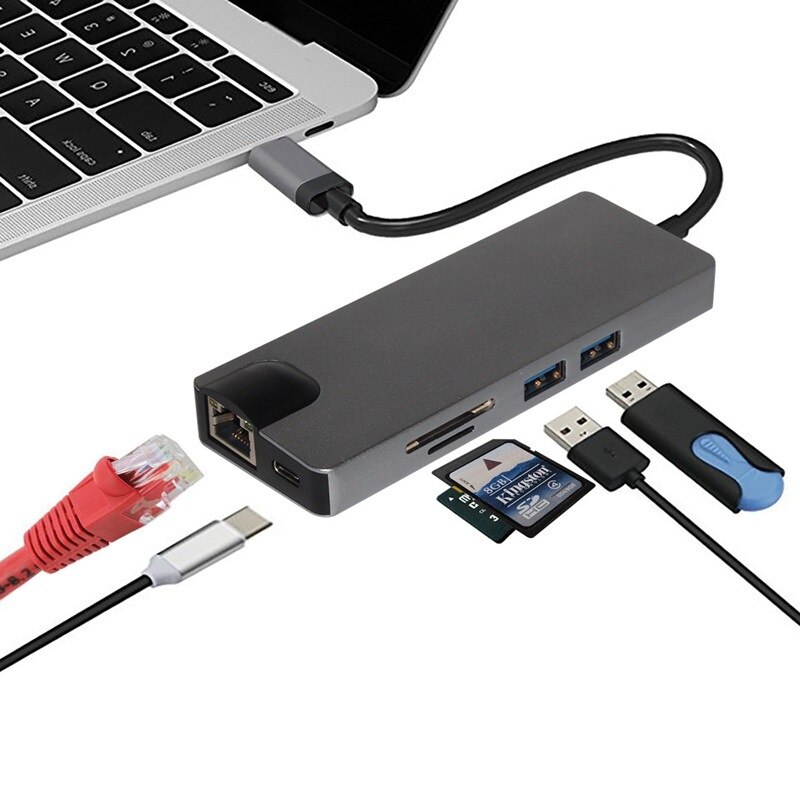 Dock Station Usb Type C Met 4K Hdmi USB3.0 Tf Sd Kaartlezer 1000M Ethernet Usb Hub Ondersteuning macbook Matebook Asus Acer Dell Hp