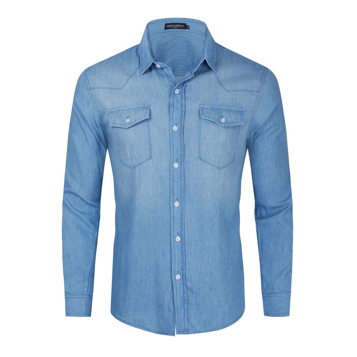 Casual Mannen Denim Shirt Lange Mouwen Mannen Katoen Lange Mouwen Denim Shirt Casual Revers Shirt shirt Mannen: S