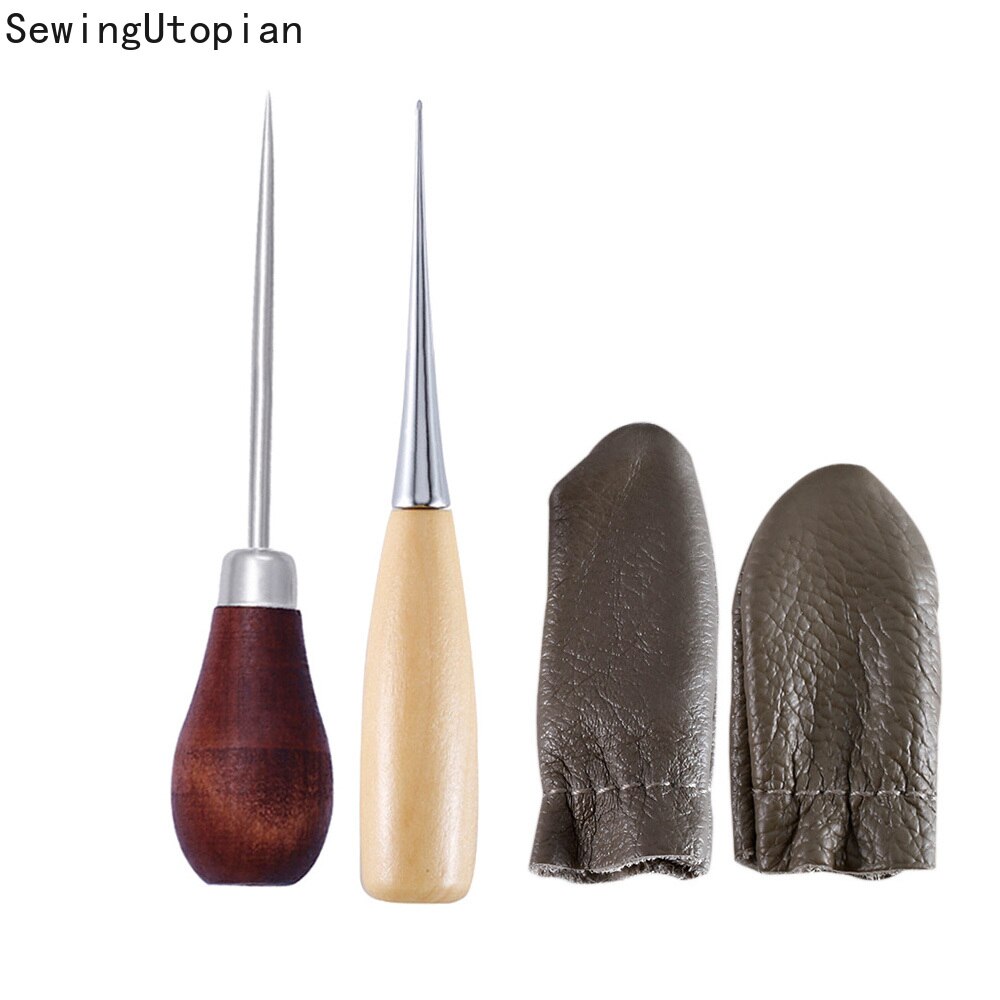 Wooden Handle Awls DIY Punching Leather Tent Sewing Awl Pin Punch Hole Shoes Repair Tool Hand Stitcher Leather Craft Needles