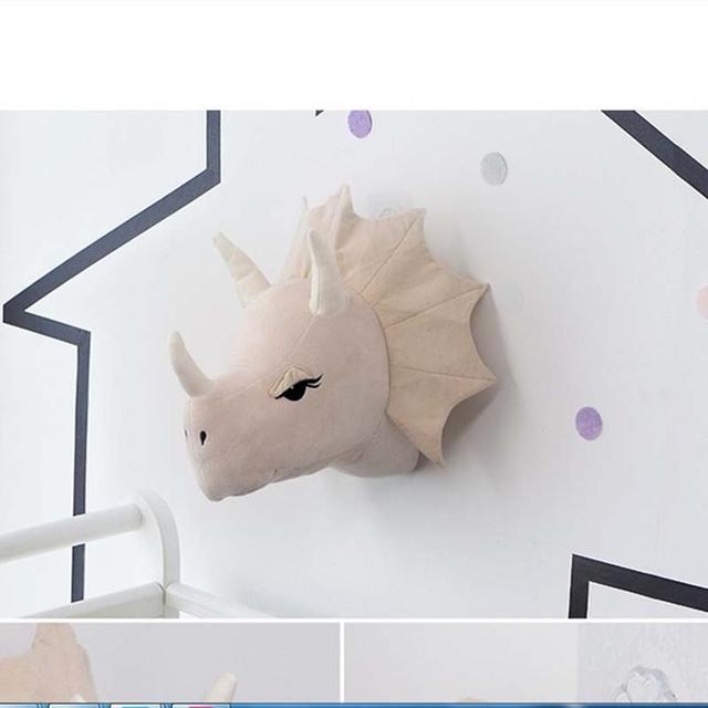 Dier Hoofd Dinosaurus Muur Decor Elephant Herten Opknoping Mount Knuffel Pluche Speelgoed Prinses Pop Meisje Kid Kinderkamer: Beige dinosaur