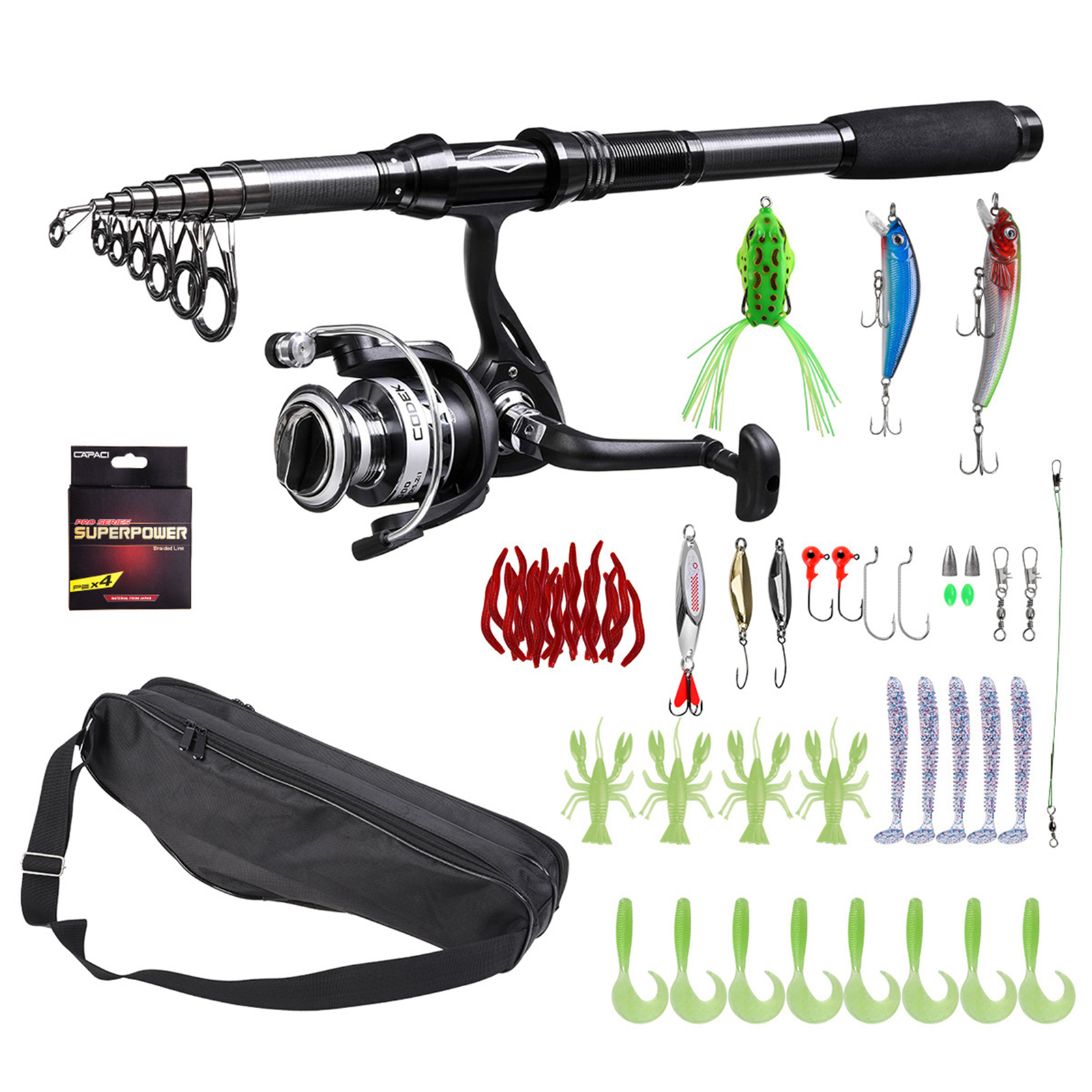 Portable Fishing Rod and Reel Combos Carbon Fiber Telescopic Fishing Rod Reel Set with Lures Jig Hooks Swivels Accessories