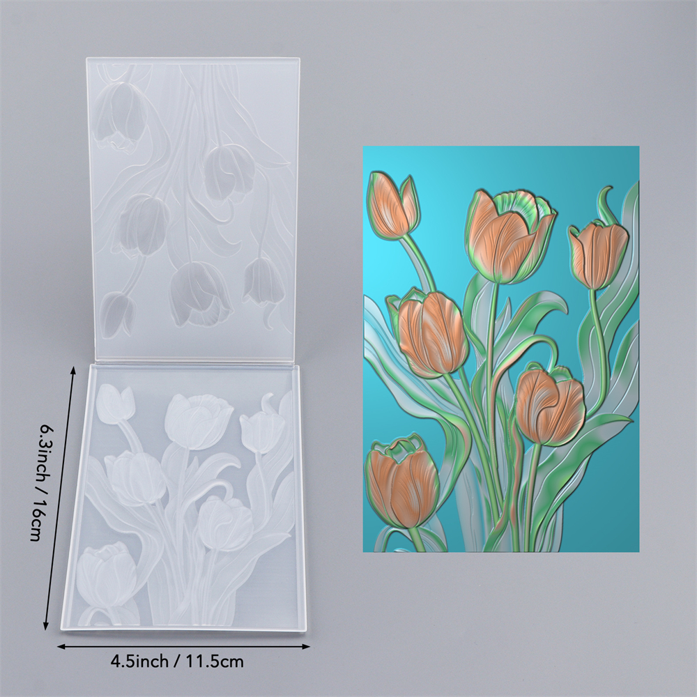 Plantillas de patrones de fondo de carpeta en relieve 3D de tulipanes y flores para hacer tarjetas de álbum de recortes DIY: plum