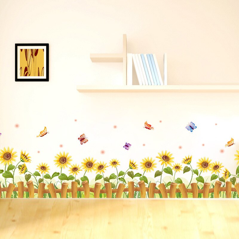 Sunflowers Wall Decals for Living Room Decoration Skirting Line Wallpaper Mural Waterproof Removable PVC Wall Stickers Flowers