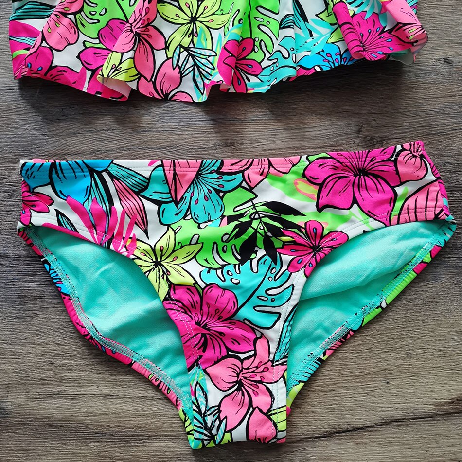 Traje de baño de niña de 5-18 años, conjunto de Bikini Tropical de plantas y flores para adolescentes, traje de baño de dos piezas para niños, traje de baño para chicas jóvenes