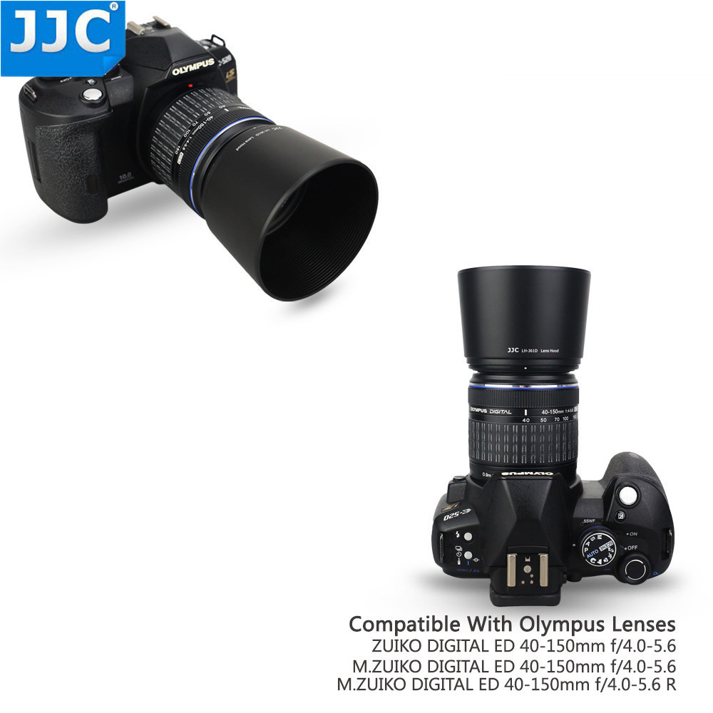 Jjc Omkeerbare Zonnekap Schaduw Voor Olympus M. Zuiko Digital Ed 40-150Mm 1:4.0-5.6 R Repaces Olympus LH-61D Zwart Zilver