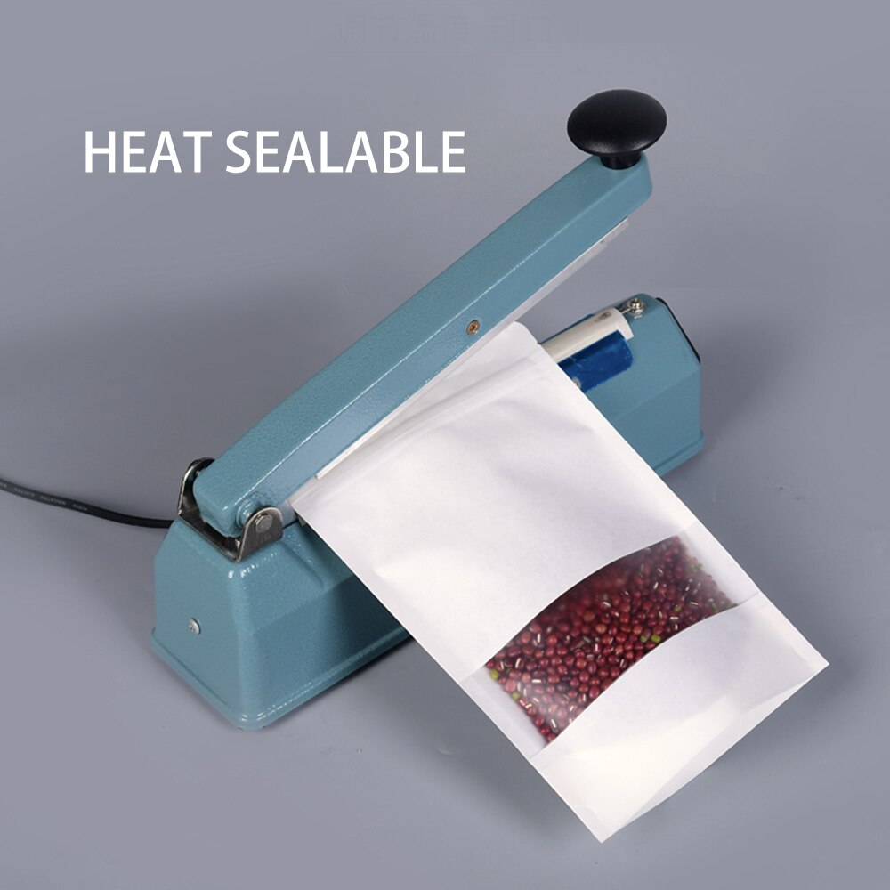 50pcs White Kraft Paper Bags Stand Up Zipper/zip Lock Candy Tea Dried Fruit Packaging Moisture-proof Open Window Pouch