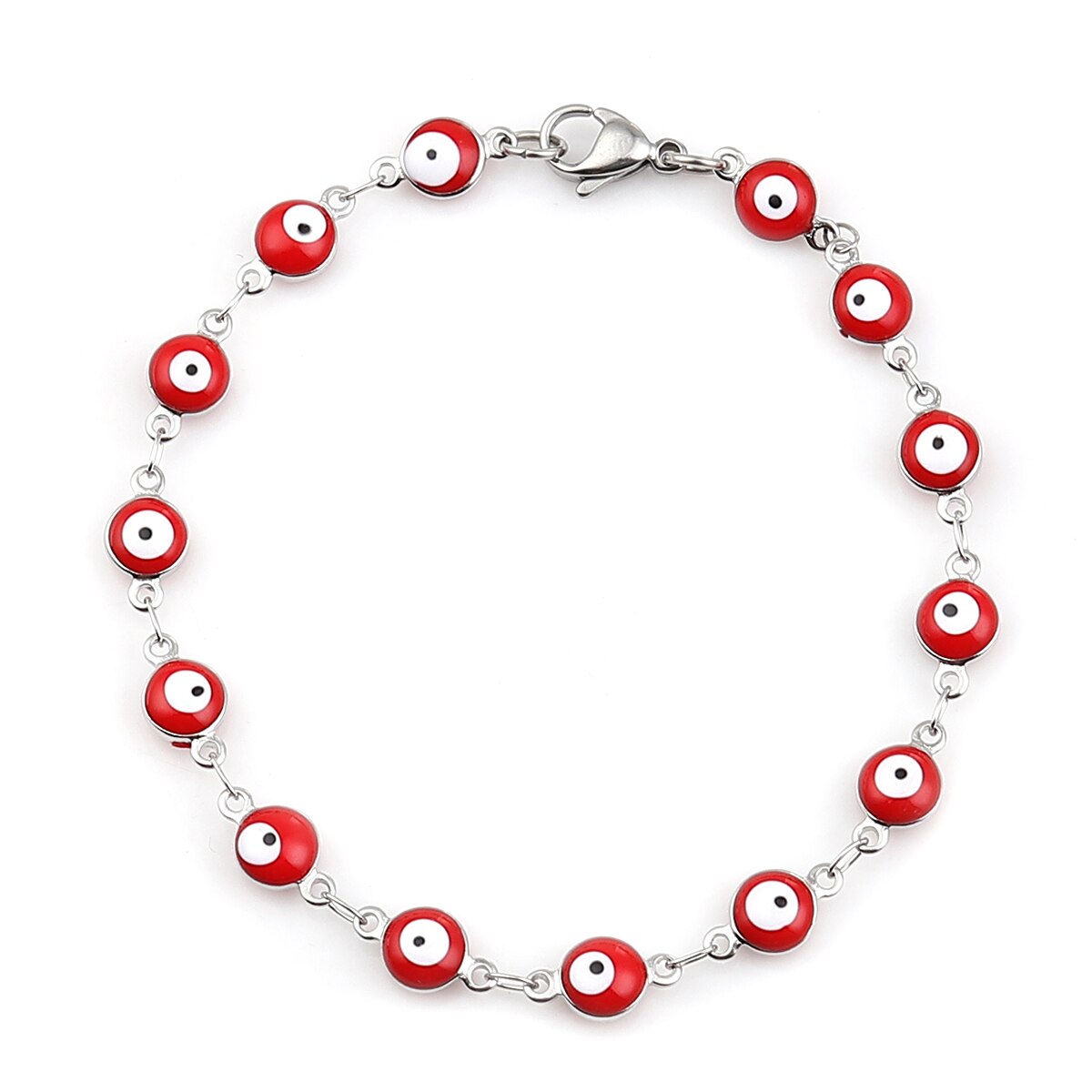 Bonito 304 pulseiras de aço inoxidável para mulheres olho turco multicolorido mal olho pulseiras esmalte jóias presentes cinta, 1 peça: Red Enamel