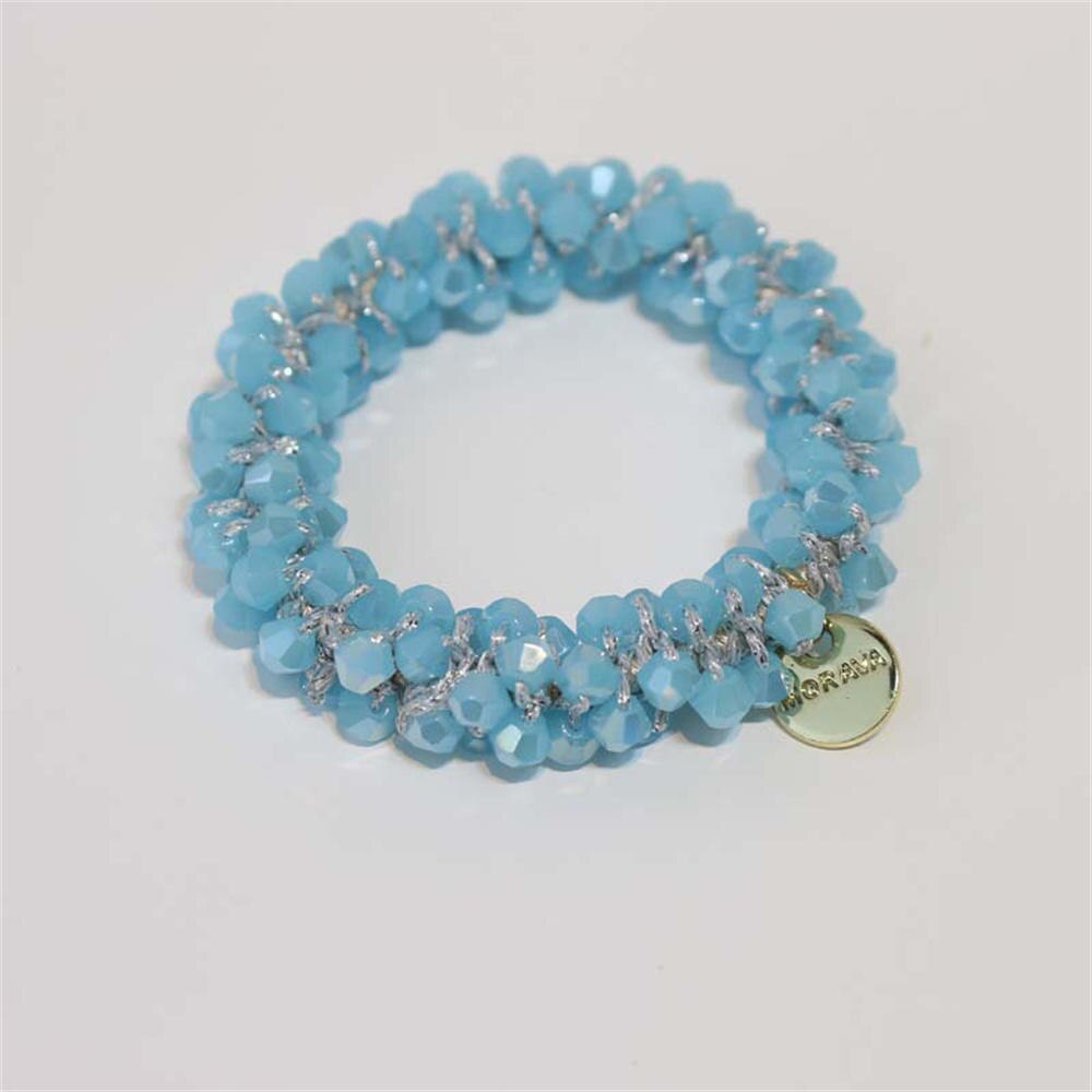 Anneaux de cheveux en perles de cristal pour femmes, attaches de perles, supports de queue de cheval, accessoires pour cheveux, bande élastique pour cheveux, chouchous pour filles, bracelet: Bleu gelée