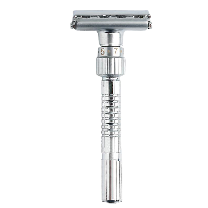 Navaja de afeitar con mango clásico, navaja con doble filo, con apertura trenzada en forma de T, ajuste frontal de 9 velocidades, Unisex, de 5 hojas