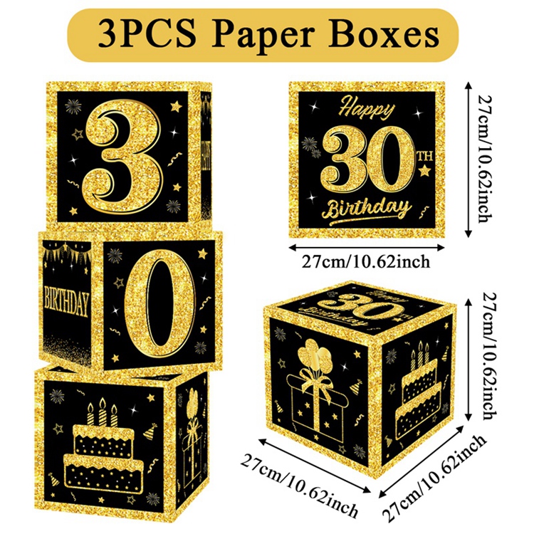 Gold Black Birthday Number Boxes 18 30 40 50 60 Years Old Birthday Paper Boxes Decoration Adult Birthday Party Decoration: Fluorescence Yellow