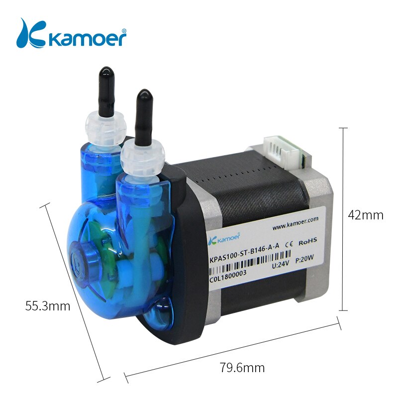 Kamoer Micro Peristaltic Pump KPAS 100 24V Stepper Motor Straight/L Plate, Transfer Viscous, non-viscous Liquids (20-110ml/min)