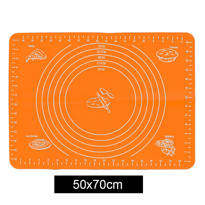 70x50cm Silicone Non-Stick Baking Mat rolling pin With Scale Rolling Dough Pad Kneading Dough Mat Pastry Oven Liner Placemat: Orange 50x70cm