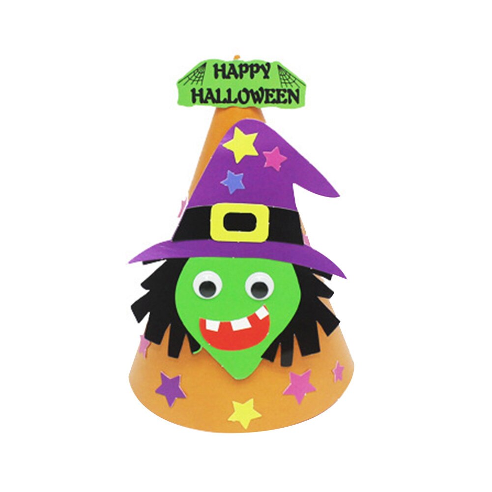 Kids Halloween Witch Bat Pumpkin-Vampire DIY Beanie Hat Paper Craft Party Decor Help exercise children's hands-on ability.DIYHat: Witch