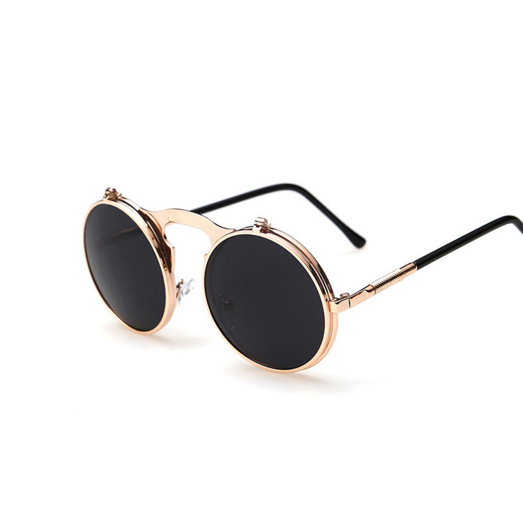 Gafas de sol redondas con tapa Retro para hombre y mujer, lentes de sol de estilo Steampunk de Metal, lentes transparentes circulares dobles para hombre y mujer