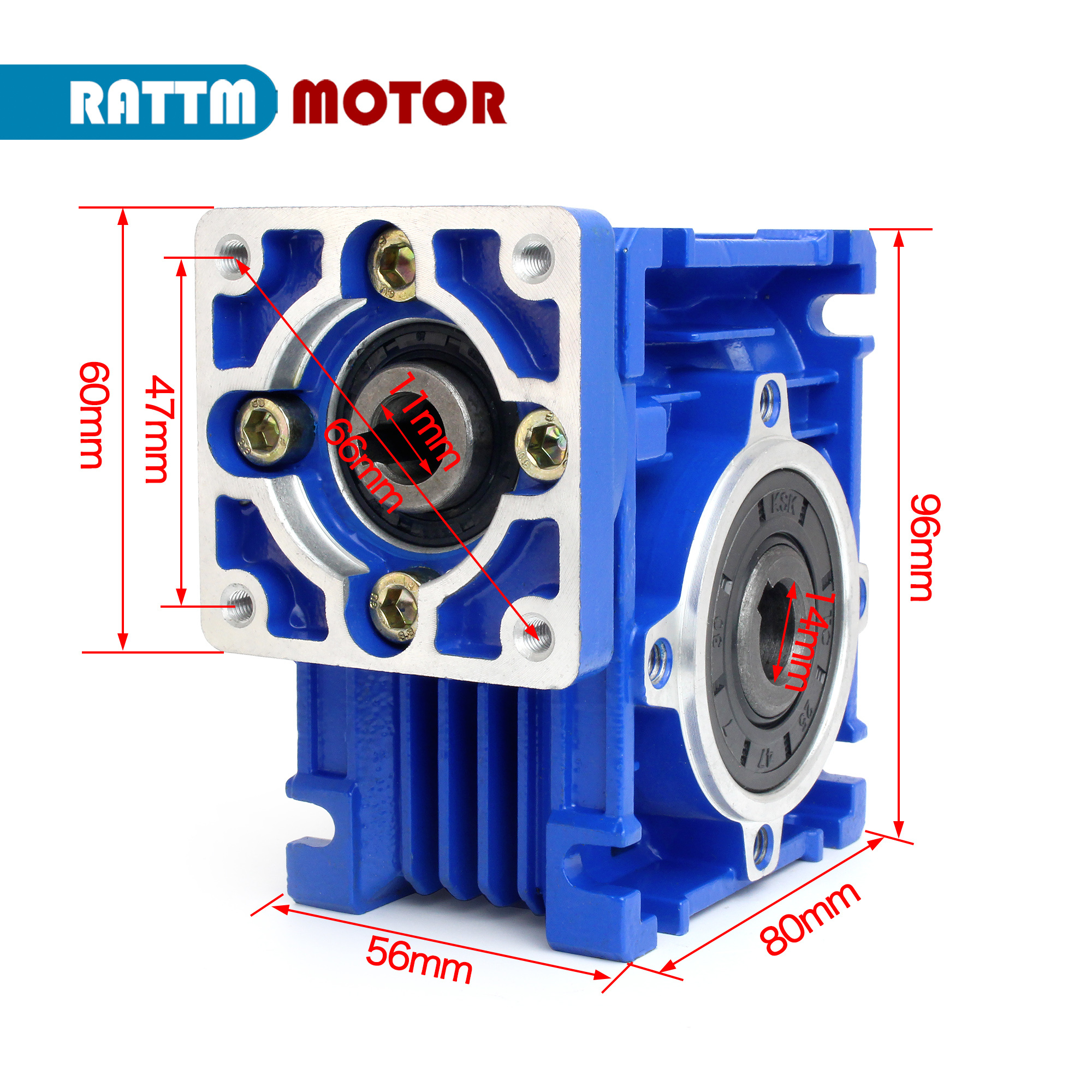 NMRV030 Reducer Worm Gear High Torque Gearbox Reducer Ratio 10:1 20:1 25:1 30:1 40:1 50:1 60:1 80:1 for NEMA23 Step/Servo Motor