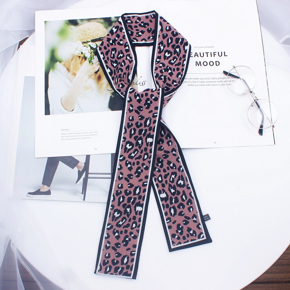 nueva bufanda con estampado de leopardo bufanda de mujer bufanda de seda flaca pequeña bolsa con asas cintas pañuelo para mujer: 5
