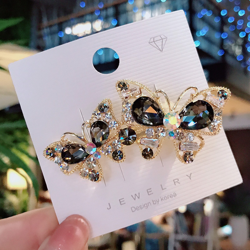 Retro pełna diamentowa grzywka szpilka moda damska śliczna szpilka do włosów z tyłu głowy Rhinestone akcesoria do włosów Rhinestone motylkowa szpilka do włosów: SZARY