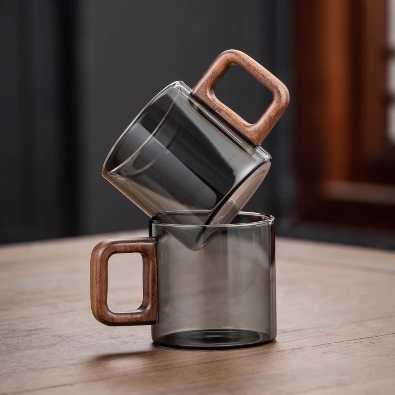 Taza de té de Pyrex de alto borosilicato de una sola capa de madera de vidrio YWDL, taza de café para agua potable de gran capacidad