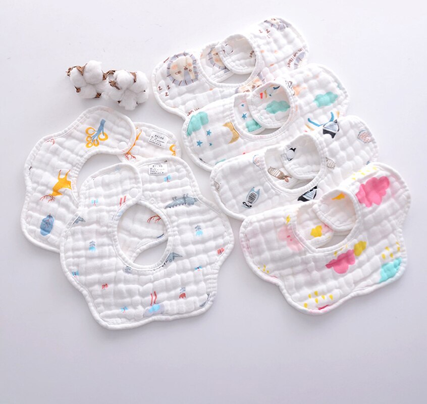 Bavoirs en mousseline de gaze pour bébé, Rotation à 360 degrés, 8 couches, Bandana, serviette pour -né, 2 pièces/lot
