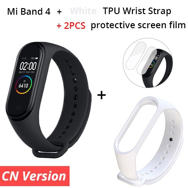 Original Xiaomi Mi Band 4 Smart Bracelet 3 Color AMOLED Screen Miband 4 Fitness Traker Bluetooth Smartband: CN n White Starp