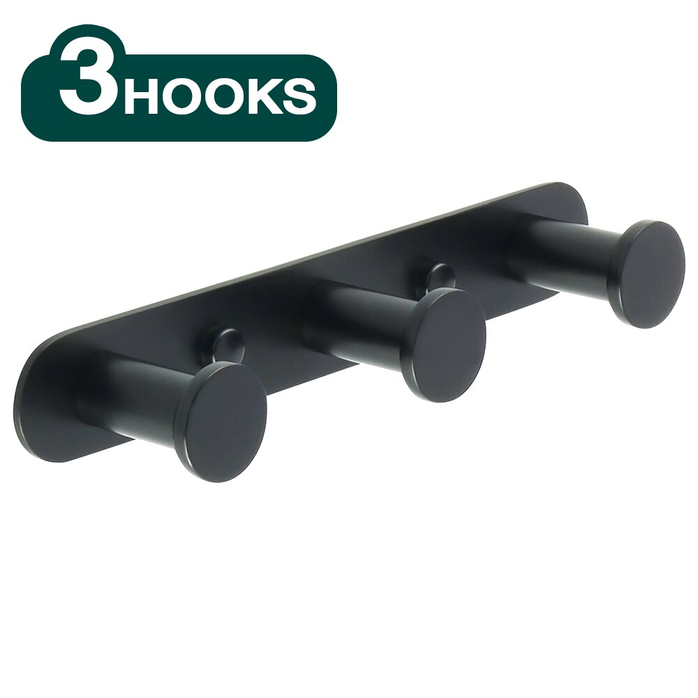 Gancho para colgar en la pared del baño, Perchero de acero inoxidable 304, accesorios de baño negros, 3-6 ganchos: Black  3