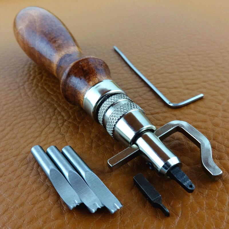 Multifunktion hårt läder räfflor 5 st fräs trähandtag grävmaskin ritskärning justerbar kant lokaliserare läder carving: Default Title