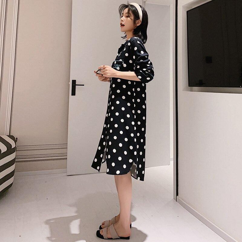 20 jaar lente dames bedrukt nachthemd lange mouw vest thuis dagelijks dragen rode pyjama roze nachtkleding voor vrouwen: Zwart / Xl