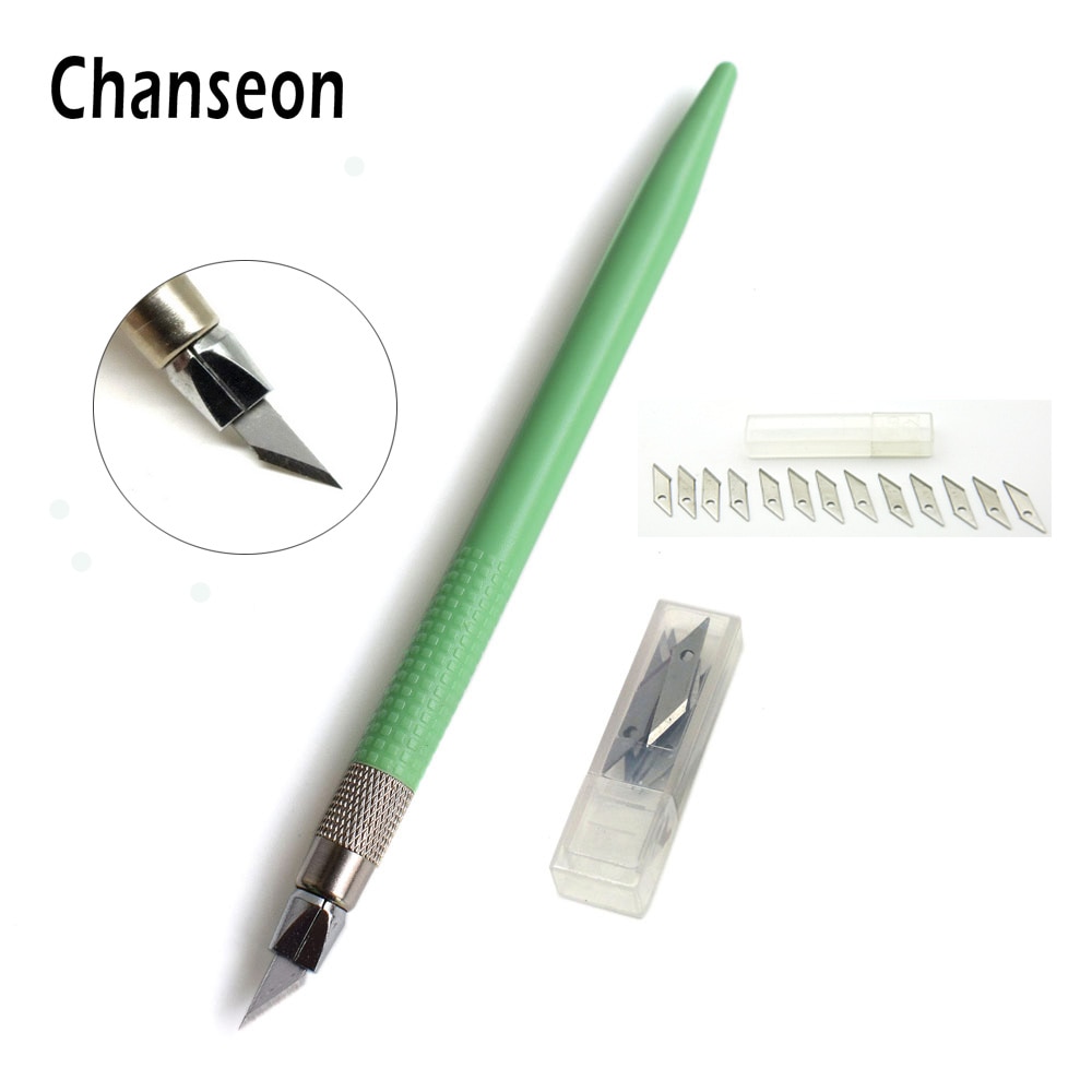 Plastic Handvat Hobby Mes Set Cutter Gereedschap Ambachten Scalpel Graver + 12 stks Blade Voor PCB Reparatie Mulit Pen Film Houtsnijwerk Tool