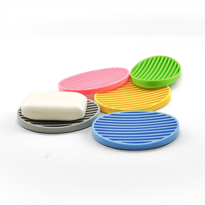 Farverig silikone fleksibel sæbeskål plade bakke afløb ovale bærbare sæbeskå køkken køkken værktøj opbevaringsholder sæbeboks