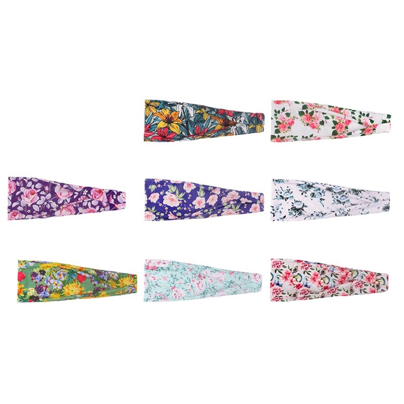 8 Stuks Vrouwen Sport Hoofdband Yoga Haarband Outdoor Running Zweet Zweet Bandbreedte Gedrukt Bandana Hoofdtooi