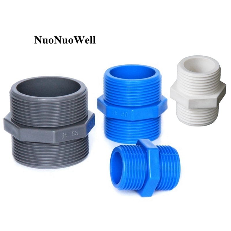 2pcs/lot 1/2"~2" Male Thread PVC Joints Garden Irrigation Water Pipe Connectors Equal Dia 20~63mm Aquarium Tank Tube Fittings