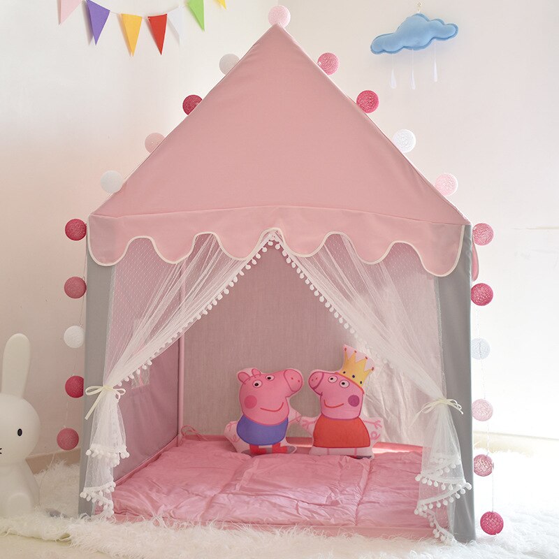 Children Playhouse Kid Teepee House Home Princess Girl Indoor Baby Castle Large Play House Large Wooden Grey Pink White