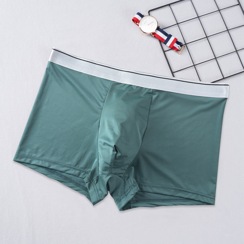 Boxer pour homme, sous-vêtement respirant, couleur unie, à la , argenté, confortable, sans couture, en soie glacée