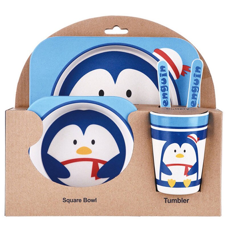 Baby Bamboe Voerbak Bpa Gratis Gerechten Vork Lepel Cup 5Pcs Serviesje Fad Kinderen Servies Kids Scheiding Voeden plaat: Chocolade