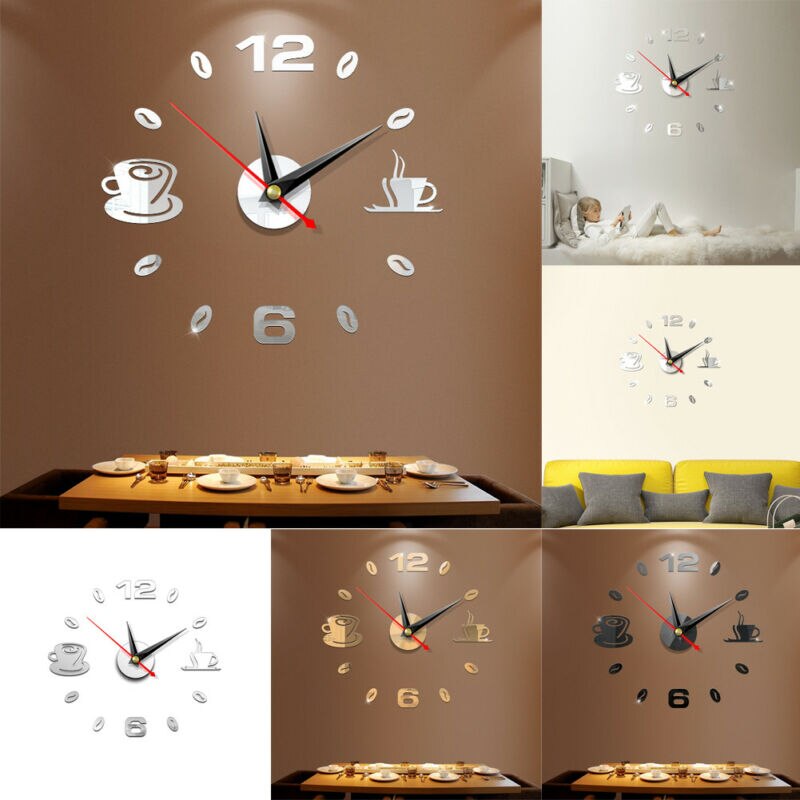 Modern Large DIY 3D Mirror Surface Art Wall Clock Sticker Number Wall Clock Mirror Sticker Home Room modern Office Decor