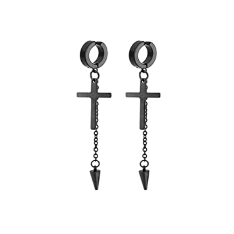 6 Pairs Magnetic Stud Earrings Stainless Steel Magnet Clip on Earrings Non Piercing Hoop Dangle Cross Earrings for Men and Women: StyleC-Black-1 pairs