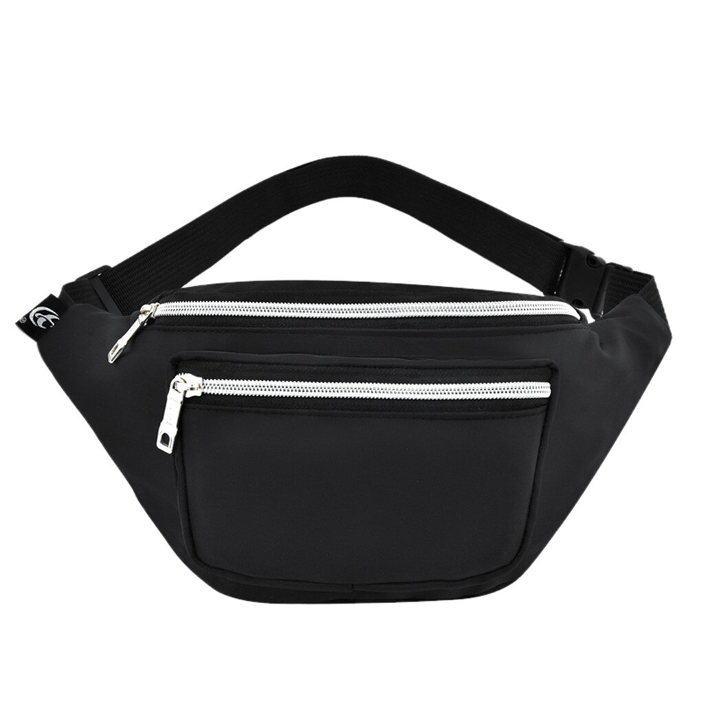 Vrouwen Tassen Effen Kleur Nylon Rits Messenger Bag Borst Bag Telefoon Tas Nylon Waterdichte Zachte Taille Packs Tas Mannen sport: Black