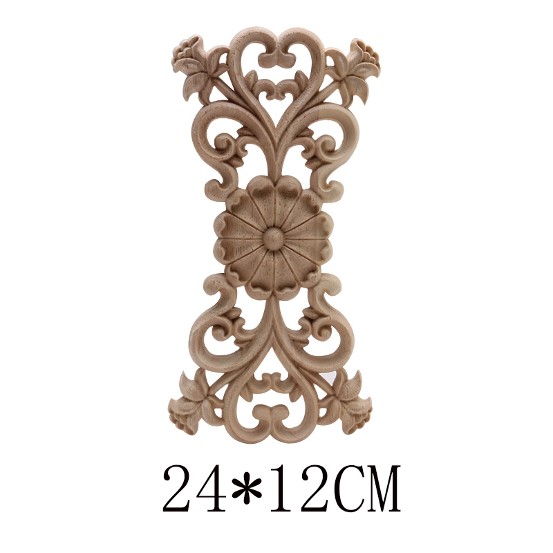 Figurines de madera Onlay apliques de madera Calcomanía para madera decoración antiguo europeo largo grande Floral mueble madera gabinete paredes: C228-2