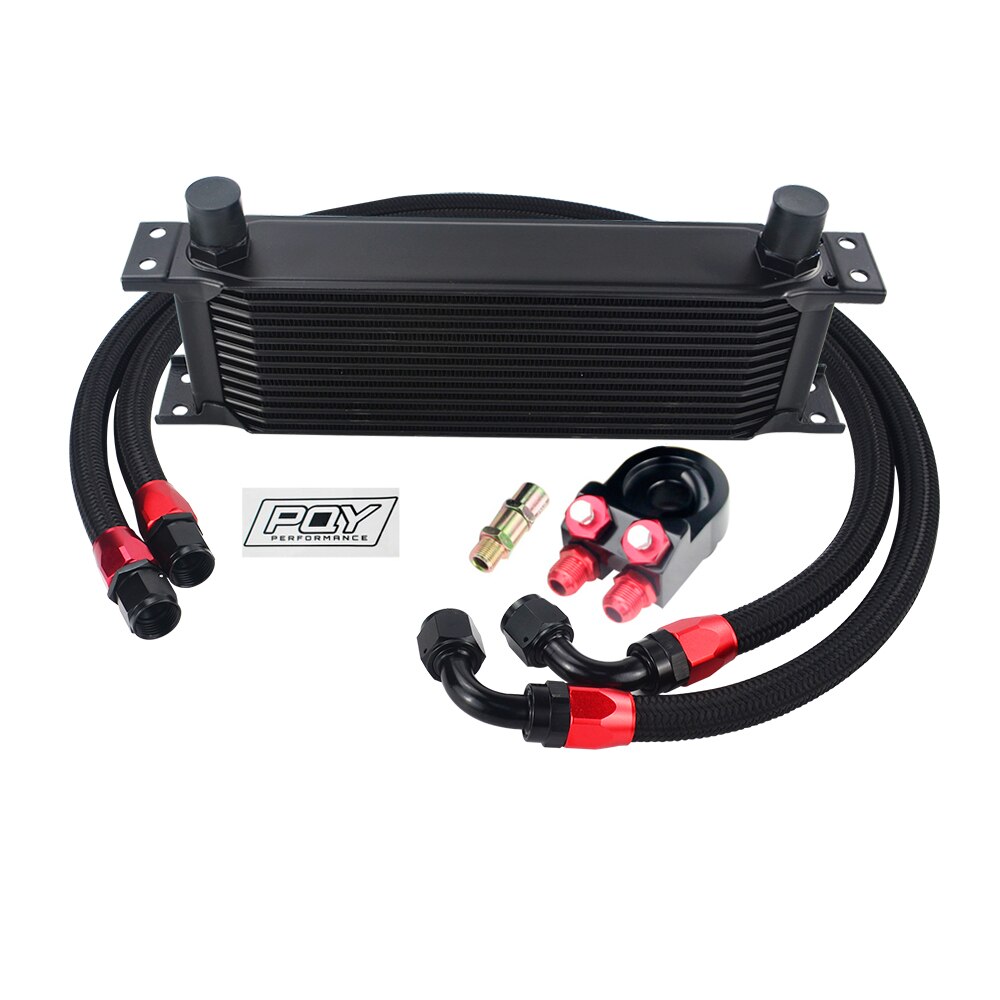 Universele 13 Rijen Oliekoeler Kit + Oliefilter Sandwich Adapter + Nylon Rvs Gevlochten AN10 Slang W/pqy Sticker + Box: BLACK 13ROWS 6723BK