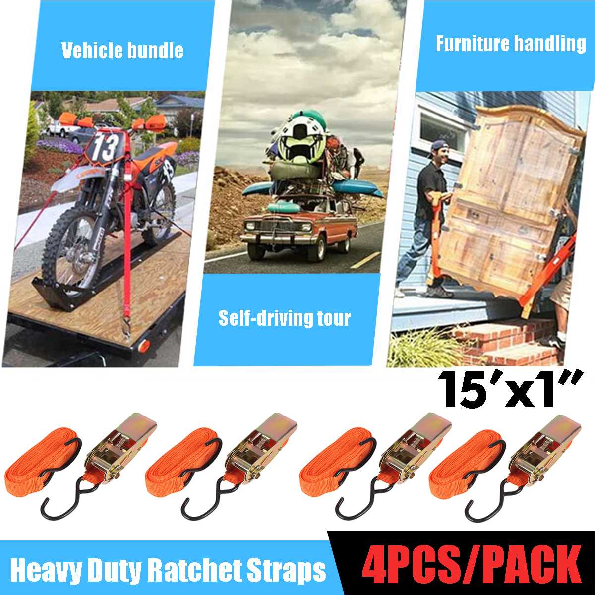 4 Pcs Ratchet Tie Down Cargo Straps Lashing Package Webbing Hold Secure Ratchet Belt Straps Moving Hauling Trucks Motorcycle