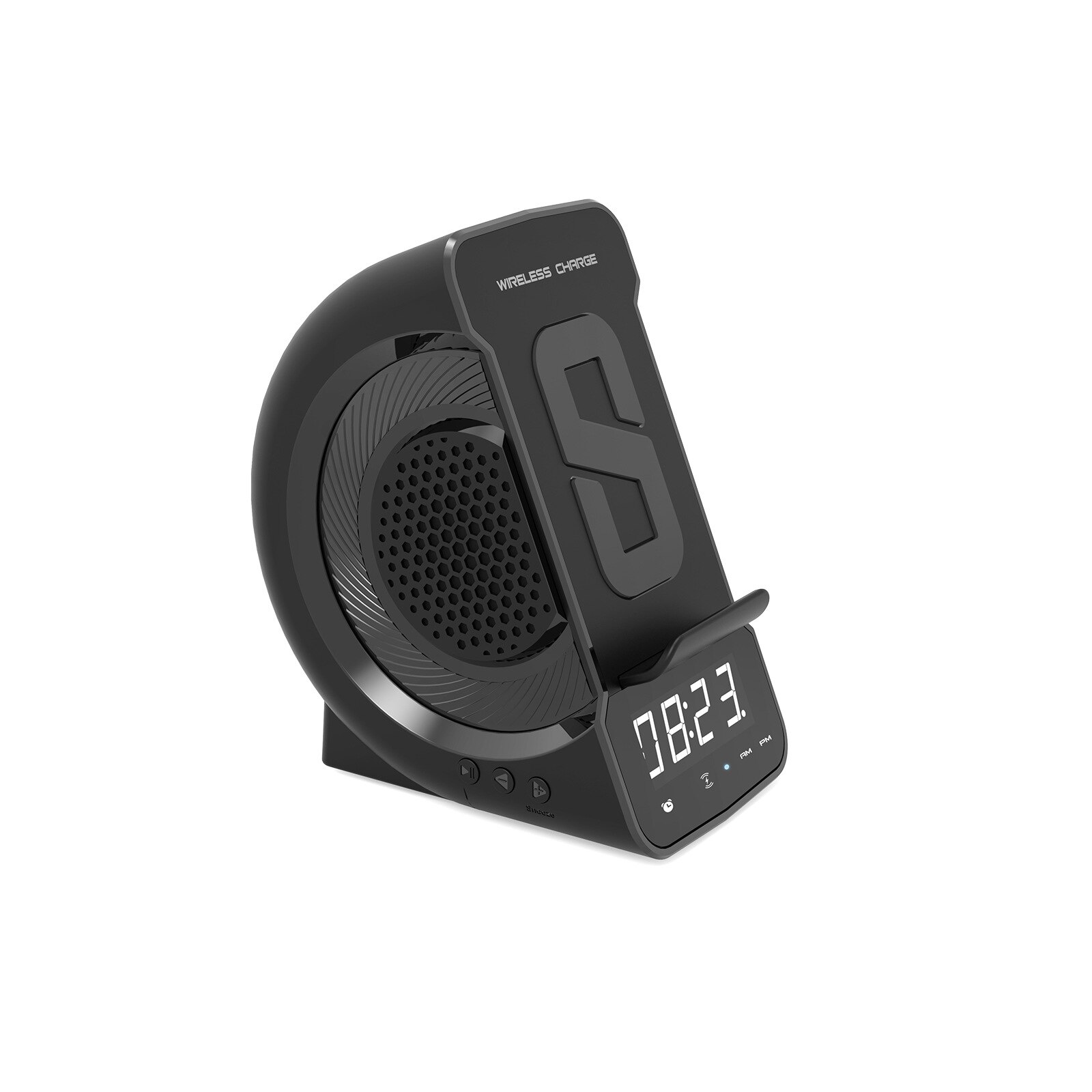 3 in 1 night wireless charger wireless charger bluetooth speaker clock alarm function phone stand hands-free calling: Black