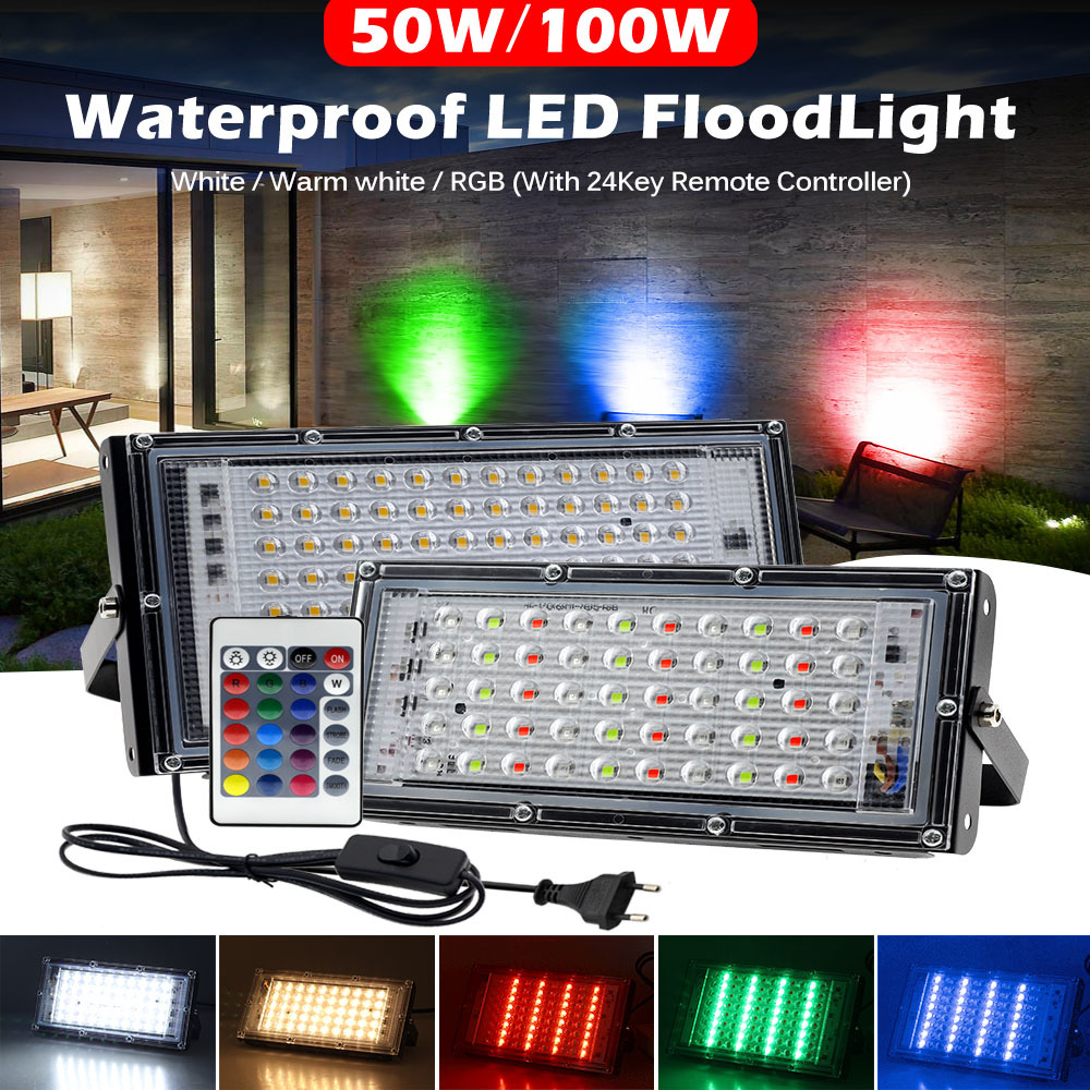 LED Floodlight 50W 100W AC 220V Outdoor Floodlight RGB Colourful Spotlight Outdoor IP65 Waterproof Led Spotlight for Garden