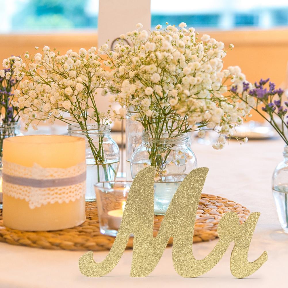 LanLan letras de madera MR & letrero con letras Mrs decoraciones de mesa de boda oro purpurina plateada Glitter Sweetheart herramientas