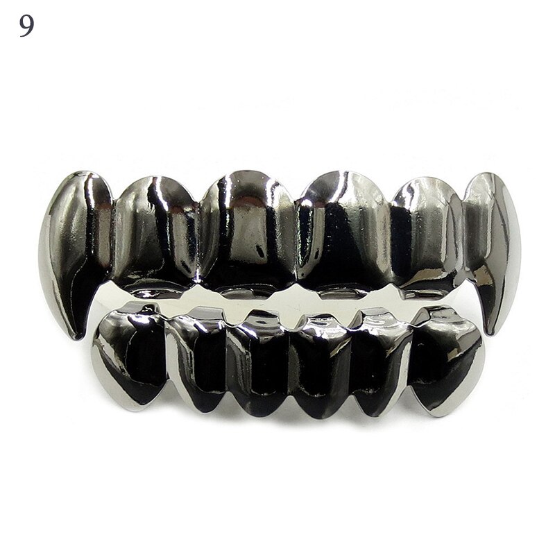 Hip Hop männer 6 Top & Bottom Zähne Gold Silber Farbe Falsche Zähne Grillz Set Bump Gitter Dental Grills für Frauen Körper Schmuck: Schwarze Gewehr überzogen