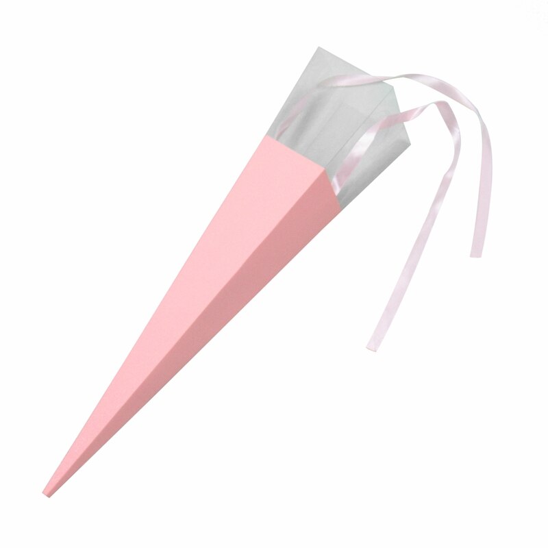 25Pcs Exquisite Flower Box Packing List Rose Holder PVC Triple-cornered Box with Ribbon Florist Supplies: Pink